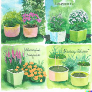 A collage of beautiful and inspiring container gardens, showcasing the results of successful fertilizing practices.