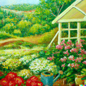 A vibrant home garden, with lush foliage and blooming flowers, displaying the benefits of proper bulk fertilizer application.