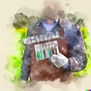 Gardener holding a soil test kit.